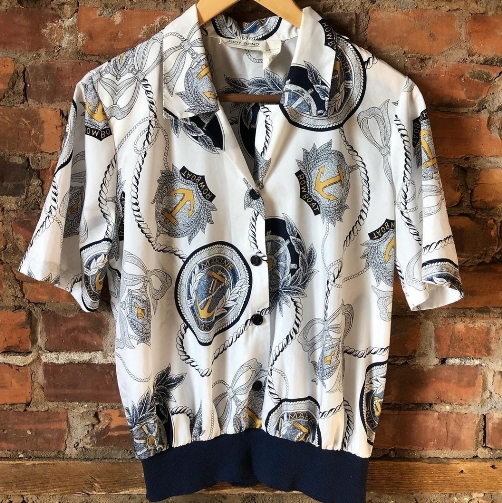 Vintage 80s Nautical Button-up Blouse
